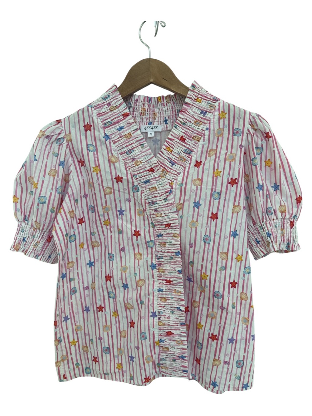 Gee Gee -striped short-sleeve puff-sleeve top